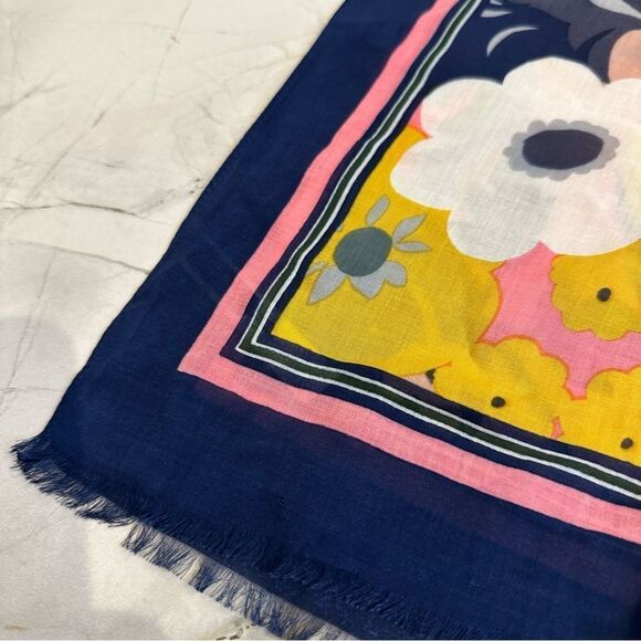 Talbots | bold navy with pink paisley oblong spring summer scarf - Picture 4 of 8